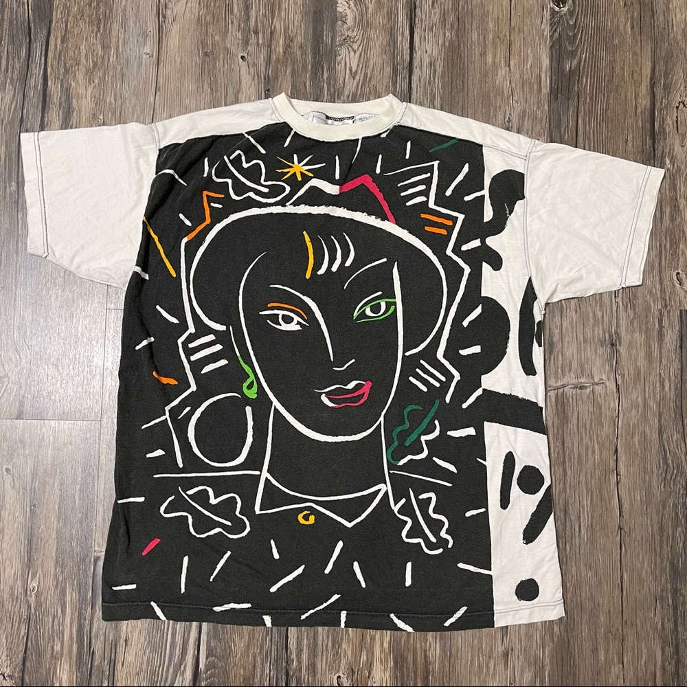 Vintage Face Graphic Print 2 Sided Color Tshirt Men Size XL EUC